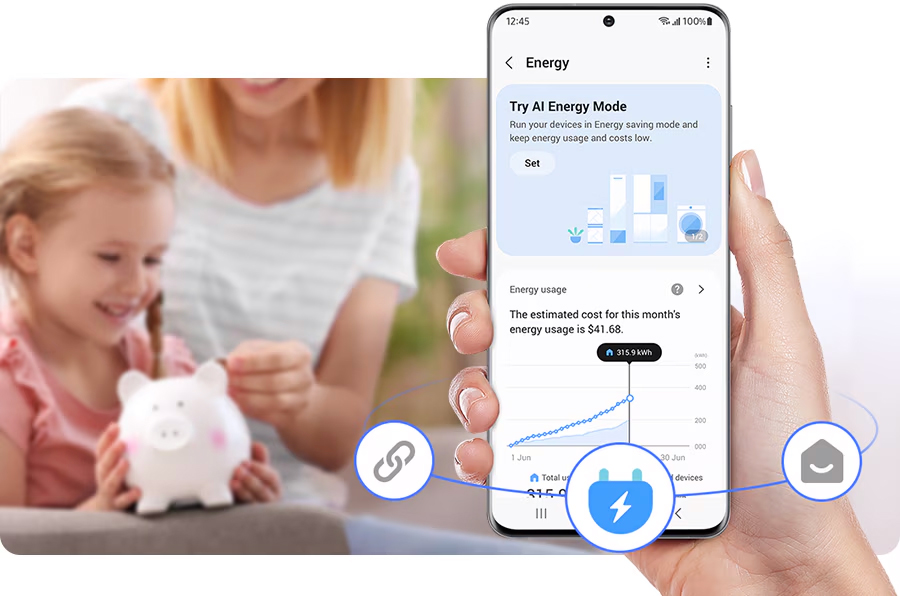 Ένα άτομο χρησιμοποιεί το SmartThings Energy και ελέγχει τη χρήση ενέργειας.